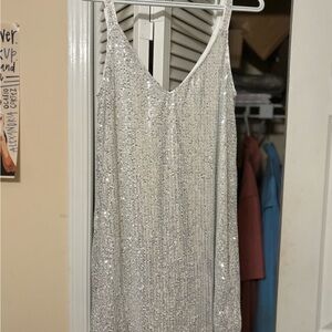 Silver Sequin Sleeveless Dress